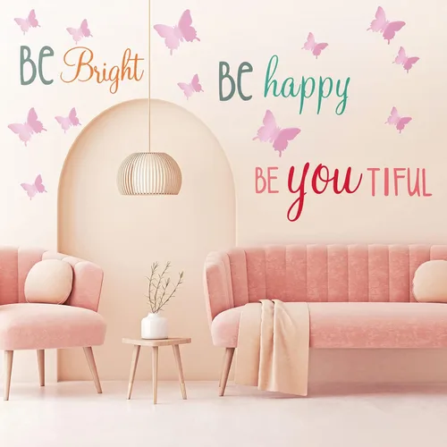 Miniatura 5 de Chinco 20 hojas de calcomanías de pared con citas inspiradoras para niñas, 12 hojas de mariposa 3D rosa pastel, inteligente, fuerte, sin miedo, sé