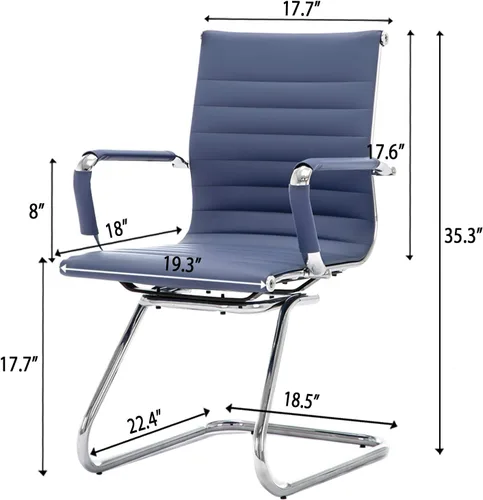 Miniatura 3 de Sillas de recepción de cuero para conferencias, silla de oficina con respaldo resistente, juego de 2 (azul marino)