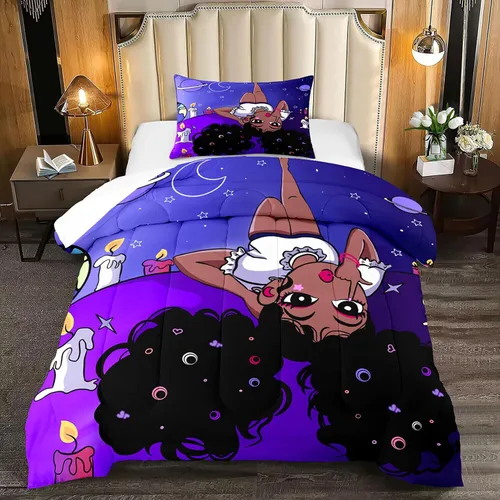 Miniatura 11 de Juego de edredón de niña negra afroamericana, tamaño individual, edredón mágico para niñas negras para decoración de dormitorio Kawaii, juego