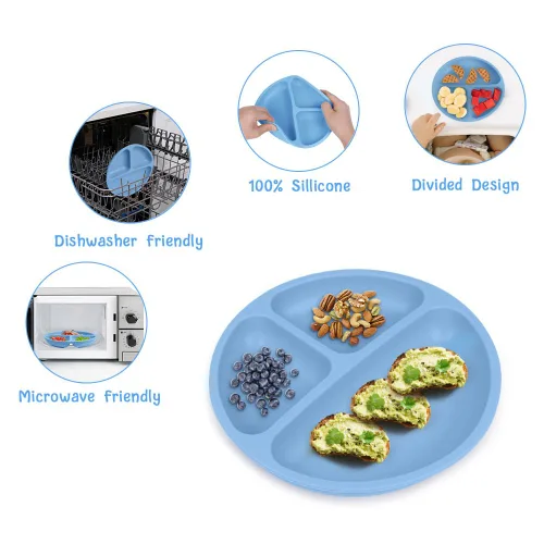 Miniatura 4 de Vicloon Platos de succión, 2 platos para bebés pequeños, 100% silicona de grado alimenticio sin BPA, diseño de placa dividida, agarre de silicona