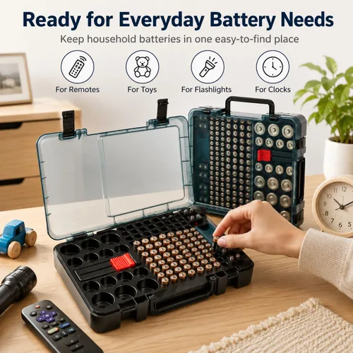 Miniatura 5 de Estuche Organizador y de Almacenamiento de Baterías con Probador. Caja Contenedor Portabaterias para más de 120 pilas AA AAA 9V C D, Litio CR2025