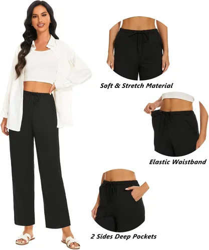 Miniatura 4 de Devirld Pijama largo casual de yoga para mujer, pantalones de descanso con cordón