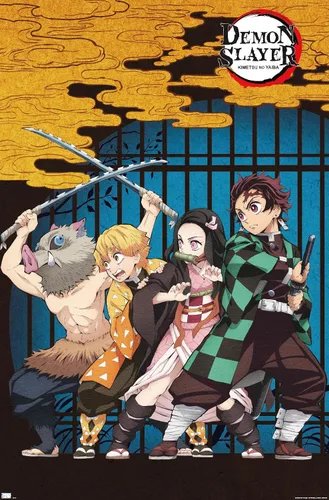 Miniatura 10 de Trends International Demon Slayer - Póster de pared de arte grupal, 14.725 x 22.375 pulgadas, versión enmarcada de madera de granero