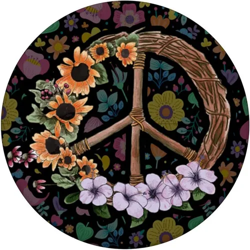 Miniatura 3 de Letrero de la paz de flores vintage – Retro de los 70 hippies Art Gift – PopSockets Grip y soporte para teléfonos y tabletas, Negro