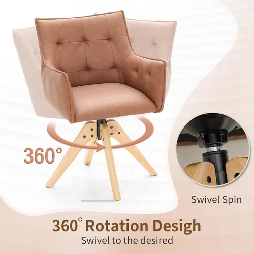Miniatura 2 de PHI VILLA Juego de 2 sillas giratorias decorativas – Silla de escritorio moderna de mediados de siglo con patas de madera para silla de comedor