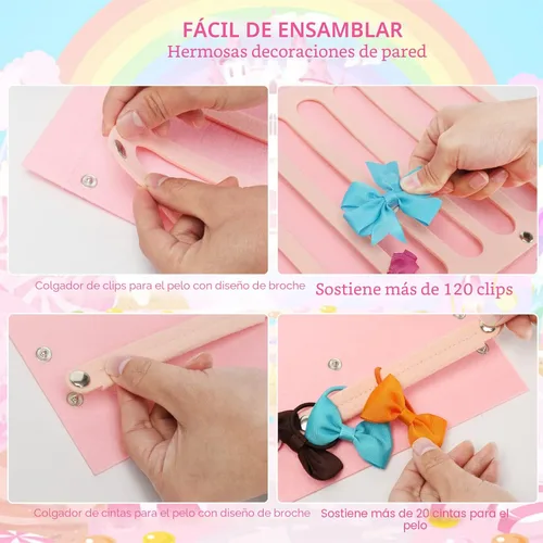 Miniatura 4 de Soporte y organizador de lazos para el cabello con gran capacidad, 16 cintas, organizador de lazos, exhibición de almacenamiento de accesorios