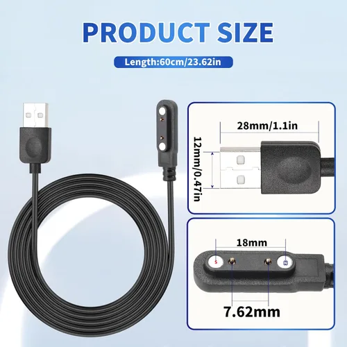 Miniatura 2 de Cable cargador de reloj inteligente, accesorios magnéticos para SmartWatch, cable de carga de 2 pines, espacio entre pines de contacto del cargador