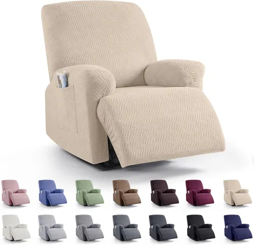 Miniatura 51 de KinCam Fundas para sillón reclinable, fundas elásticas para sillas reclinables, fundas para sofá reclinable de jacquard a rayas, protectores