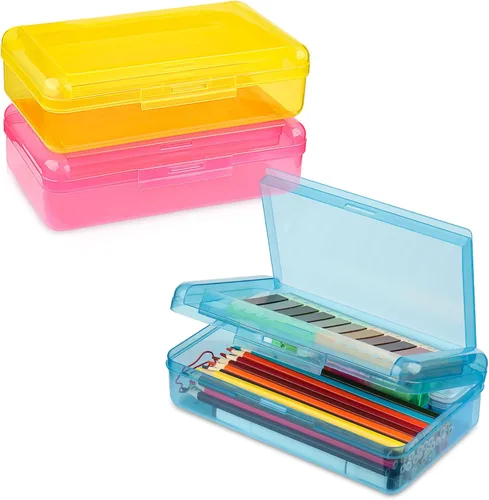 Meiikun Caja de lápices, cajas de lápices de gran capacidad, 2 compartimentos, estuche rígido con tapa hermética, caja organizadora de Amarillo