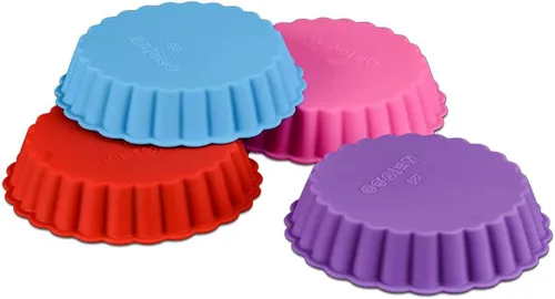Miniatura 3 de Paquete de 8 moldes de silicona para tartas y tartas, moldes redondos de 4.2 pulgadas, moldes pequeños estriados para tartas, mini moldes
