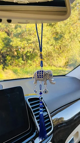 Miniatura 2 de LUCKBOOSTIUM Adorno único y elegante de elefante feliz con cristal azul y borla colgante de protección espiritual para la salud y la buena suerte