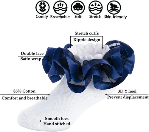 Miniatura 39 de Dicry Calcetines de encaje doble para niñas pequeñas con puños ondulados y volantes grandes para bebés y niños