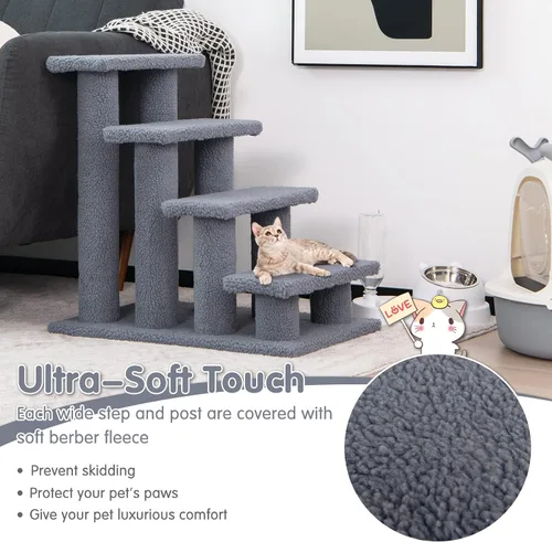 Miniatura 7 de Tangkula Escaleras para mascotas para gatos y perros, rampa de escalera alfombrada de 4 escalones, poste rascador para gatos, escaleras de varios