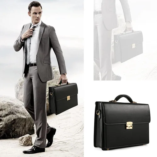 Miniatura 6 de Maletines para hombres de negocios maletín de cuero con bloqueo negro portátil Messenger Bag Abogado Estuche rígido