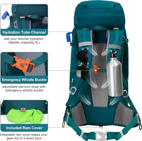 Miniatura 4 de N NEVO RHINO - Mochila de senderismo con marco interno 50, 60, 65, 70 y 80 L, mochila impermeable para escalar, camping, con cubierta de lluvia