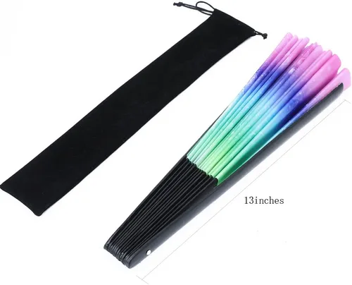 Miniatura 38 de HeyToo Ventilador de mano grande para mujeres/hombres, con brillo UV, para Drag Queen, cosplay, EDM, club, fiesta, música, festival, baile, Cuadrado