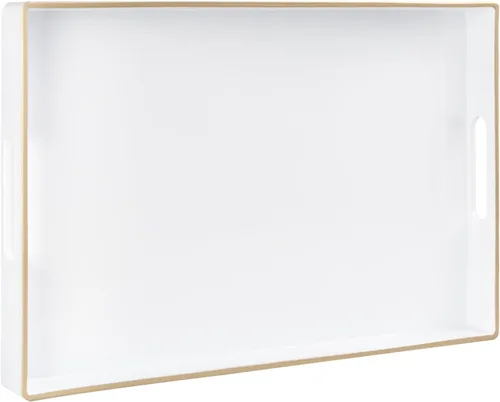 Miniatura 32 de MAONAME - Bandeja decorativa verde oscuro, bandeja de servir redonda de 13 pulgadas con asas, bandejas de plástico para mesa de café, bandejas
