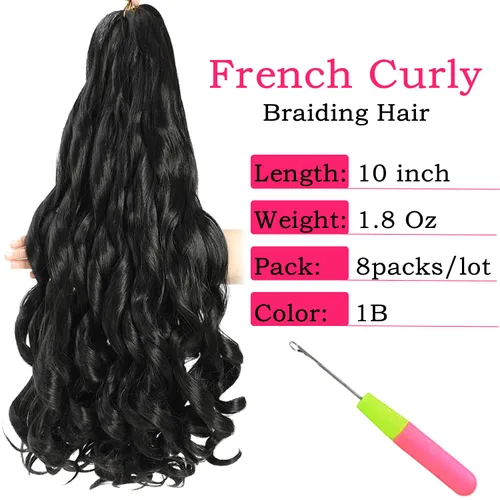 Miniatura 2 de Cabello de trenza rizada francesa de 10 pulgadas, 8 paquetes - Cabello de trenza sintético suelto y ondulado preestirado para mujeres negras