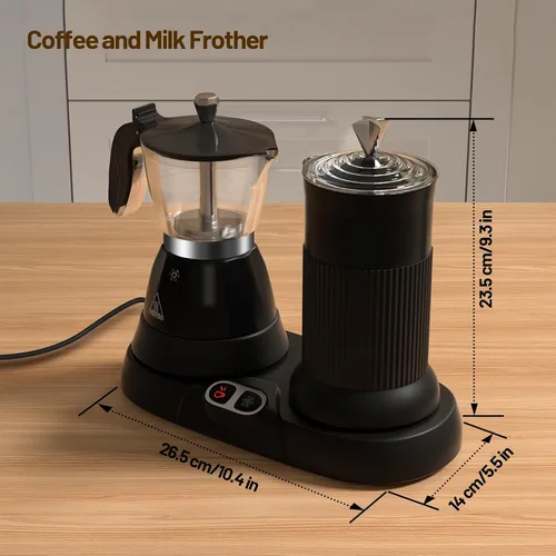 Miniatura 2 de Máquina de Espresso Eléctrica con Espumador de Leche 2 en 1 Eficiente Cafetera Moka de Aluminio con Operación de Un Toque para Cappuccinos, Café
