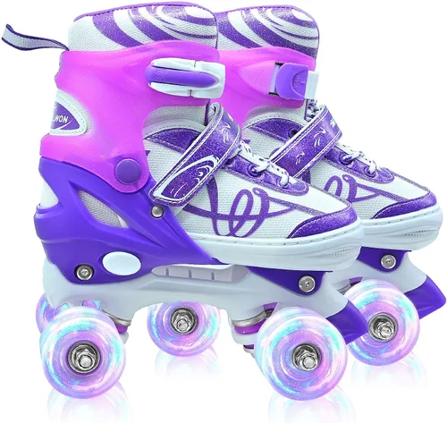 Miniatura 9 de Patines para niños y niñas con detalles de purpurina, patines de diseño musical para exteriores con ruedas iluminadas, patines ajustables para niños