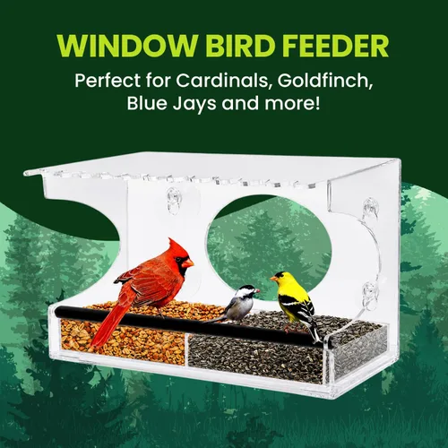 Miniatura 2 de Comedero de ventana para pájaros – Modelo 2018 - Tejado extendid o – Perca de acero – Con alimentación deslizante de acero para desagües de agua