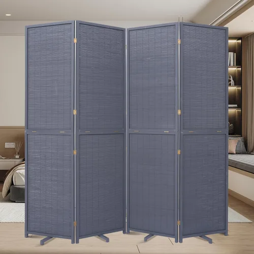 Miniatura 20 de Panel divisor de habitación de bambú con patas giratorias de 360°, 4 paneles de 47 pulgadas de alto, pantalla de privacidad plegable corta