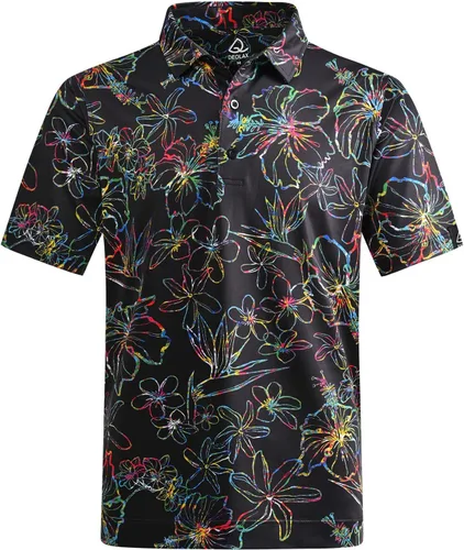 DEOLAX Mens Golf Shirt Performance Moisture Wicking Mens Polo Shirts Fashion Print Dry Fit Polo Shirts Short Sleeve Soft