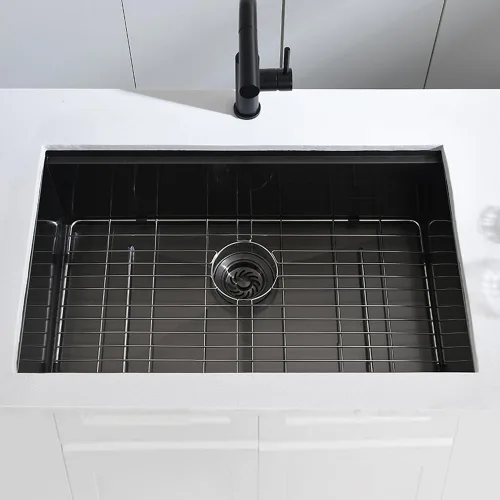 Miniatura 3 de Fregadero de cocina negro 32 para montaje inferior, 32 x 19 x 10 pulgadas, fregadero de cocina de acero inoxidable negro calibre 16, fregadero