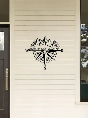 Miniatura 2 de Resama Brújula de Metal en Rosa para Decoración de Pared Aventuras por Todas Partes - Arte de Pared Náutica y Montaña para Colgar en la Sala