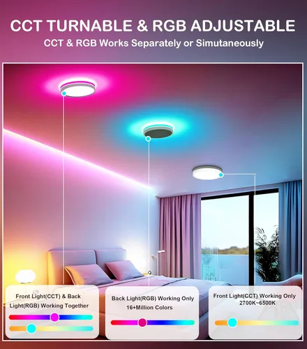 Miniatura 3 de CLOUDY BAY Luz de techo LED inteligente de montaje empotrado de 8 pulgadas, 15W 2700-6500K CCT, 2W RGB, compatible con Alexa y Google Home RGBCW 1