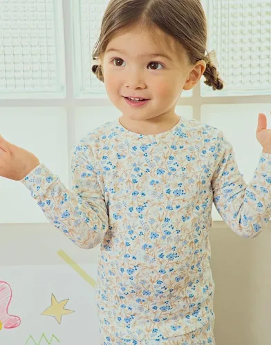 Miniatura 4 de moimoln Pijama de algodón suave para bebés y niñas pequeñas con estampado de flores modales, manga larga, ajuste ceñido