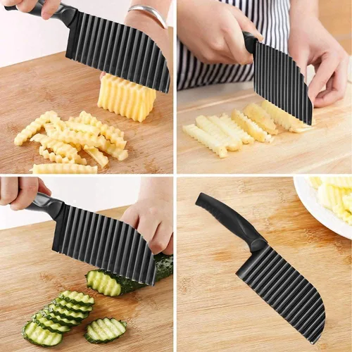 Miniatura 7 de YukaBa Cortador de papas arrugadas de 2.9 x 11.8 pulgadas, de acero inoxidable, para papas fritas, cortador de mano, cuchillo para cortar ensalada