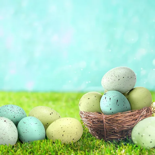 Miniatura 4 de SiliFine 32 huevos moteados de Pascua de 2.4 pulgadas, cuenco de plástico para huevos moteados, relleno de jarrón para exhibiciones de primavera