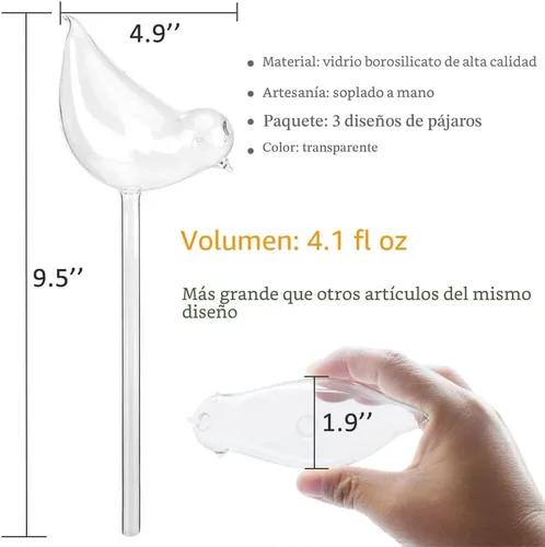 Miniatura 2 de Globos de riego de plantas de vidrio, globos de riego automático en forma de pájaro, inserto de maceta de riego automático, dispositivos de riego