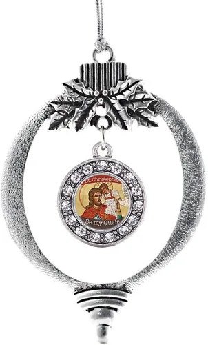 Miniatura 23 de Inspired Silver - Bonita bandera estadounidense - Adorno de Navidad plateado - Adorno de árbol de Navidad con dije circular con circonita cúbica