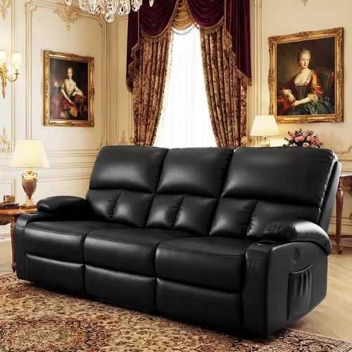 Miniatura 15 de CHABATREE Sofá reclinable con masaje y calor, asiento de cine en casa, sofá biplaza reclinable manual para caravana con soportes USB/tazas