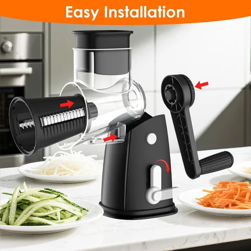 Miniatura 9 de MealHelper Rallador rotativo de queso de 5 cuchillas y picador de verduras con caja de almacenamiento y manivela, trituradora compacta para quesos