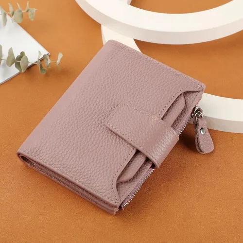 Miniatura 6 de Lavemi Pequeña cartera compacta para mujer, con bloqueo RFID, de piel auténtica, plegable, con ventanas de identificación