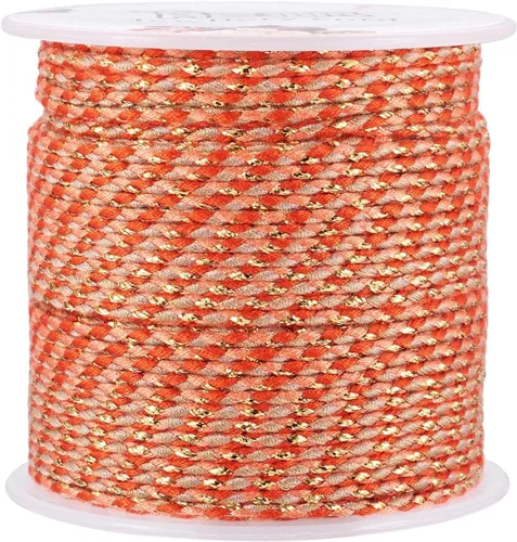 Miniatura 5 de Pandahall - Cordón de macramé de 21.8 yardas con alambre dorado, de algodón de 4 capas hecho a mano, trenzado y teñido para ganchillo, bohemio, Rosa