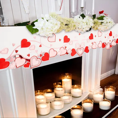 Miniatura 4 de Bufanda bordada con diseño de corazón y mantel (70 x 17 pulgadas)