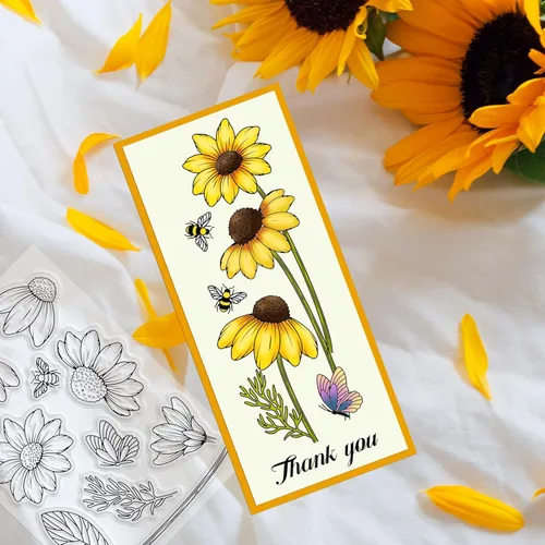 Miniatura 3 de ORIGACH Sellos transparentes de margaritas, sellos de silicona transparente floral para hacer tarjetas, álbumes de recortes, decoración de álbumes