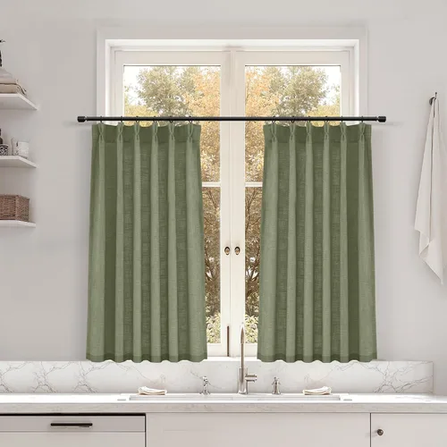 Miniatura 135 de Juego de 2 paneles de cortinas de ventana de cocina beige de 24 pulgadas de largo, con textura de lino, plisadas, filtrantes de luz, semi pequeñas