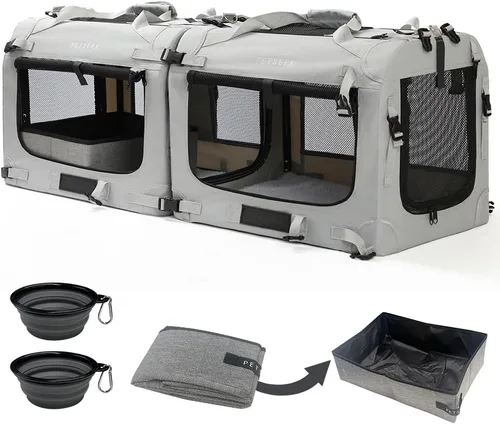 Miniatura 11 de Transportín para gatos extra grande de Petseek con lados blandos, portátil, para perros pequeños, para 2 gatos, 61 cm x 41.9 cm x 40.6 cm, diseño