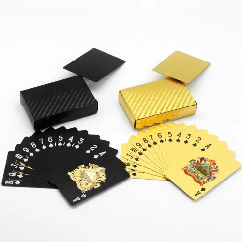 Miniatura 2 de Paquete de 2 cartas de póquer de diamantes de color negro y dorado, impermeables, de plástico negro y dorado, altamente flexibles, 2 barajas