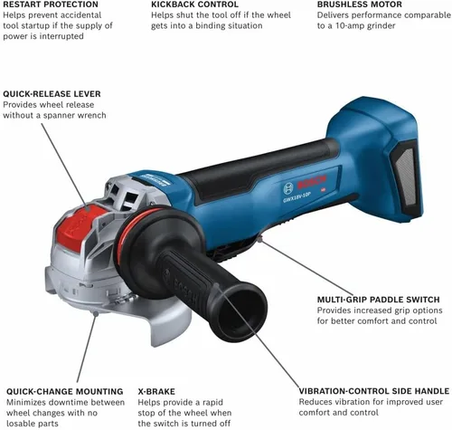 Miniatura 2 de Bosch GWX18V-10PN 18V X-LOCK - Amoladora angular sin escobillas de 4-1/2 - 5 pulgadas sin interruptor de paleta de bloqueo (herramienta desnuda)