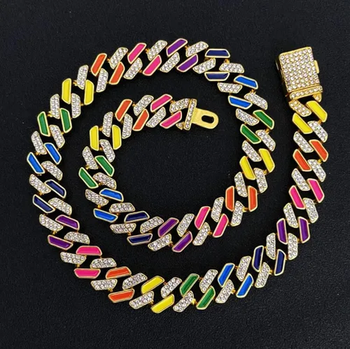 Miniatura 4 de FW Jewelry Cadena de eslabones cubanos esmaltados de plata u oro para hombre collares cubanos gruesos coloridos para mujer cadenas cubanas de hip