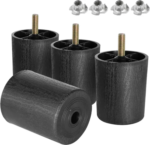 Miniatura 18 de Pernos de rosca métrica M8-1.25, patas de plástico para muebles de 2.4 pulgadas, patas de sofá redondas negras cónicas con tuercas en T, repuesto
