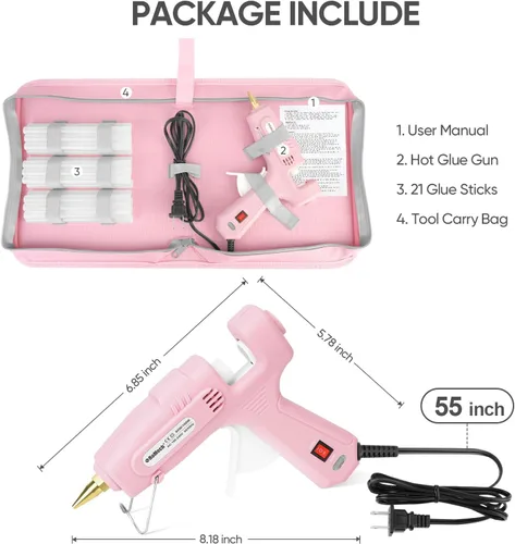 Miniatura 5 de ROMECH Pistola de pegamento caliente de tamaño completo con alimentación dual de 60/100 W y 21 barras de pegamento caliente (7/16"), pistola de Rosa