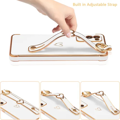 Miniatura 4 de ZTOFERA Funda diseñada para Samsung Galaxy S20 FE 5G, borde chapado de lujo, patrón de corazones de amor con pulsera y función atril, protección