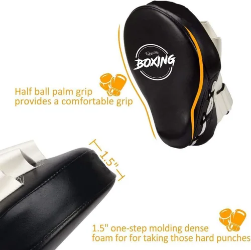 Miniatura 3 de Valleycomfy - Manoplas de boxeo curvadas de piel sintética para entrenamiento Negro blanco